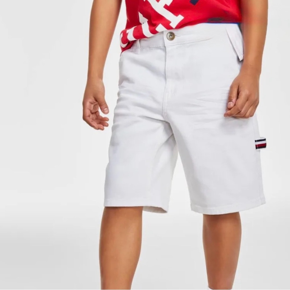 NWT‎ Tommy Hilfiger Boys White Denim Cargo Shorts Classic Preppy Summer Vacation